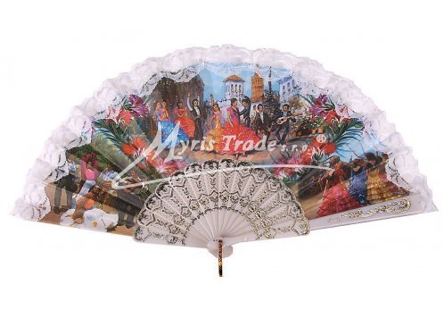 vějíř - španělské motivy, bílý