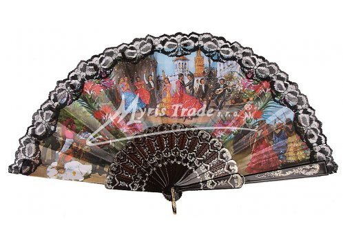 vějíř - španělské motivy, černý