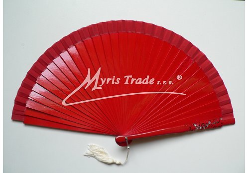 vějíř dřevěný vykládaný kamínky - červený