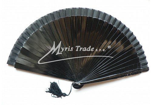 vějíř dřevěný vykládaný kamínky - černý