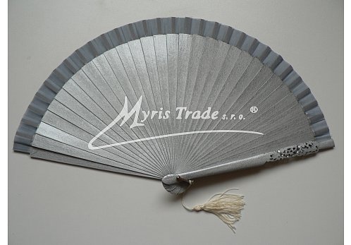 vějíř dřevěný vykládaný kamínky - stříbrný