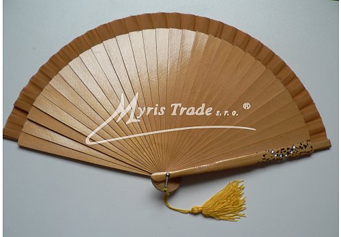 vějíř dřevěný vykládaný kamínky - zlatý