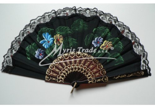 vějíř textilní - ručně malovaný, černý