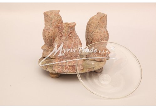 kulatá aromalampa 2015 - tři přírodní sovy 12 cm