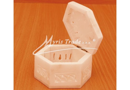 bílý mramor - vyřezávaná krabička šestiboká