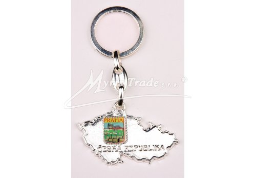 klíčenka s motivem Prahy a obrysem ČR