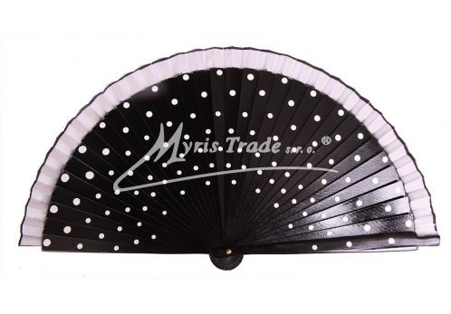 dřevěný puntíkovaný vějíř - černobílý