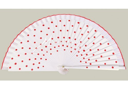 dřevěný puntíkovaný vějíř - bíločervený