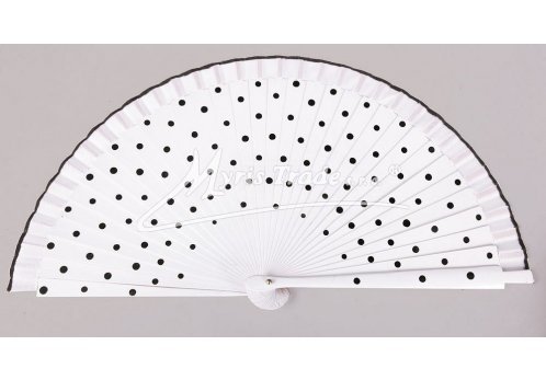 dřevěný puntíkovaný vějíř - bíločerný