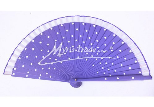 dřevěný puntíkovaný vějíř - fialovobílý