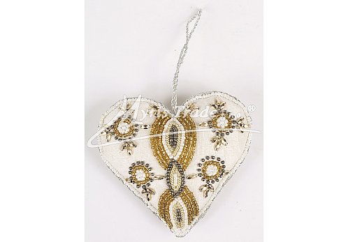 srdce - bílo-zlaté,  11 cm