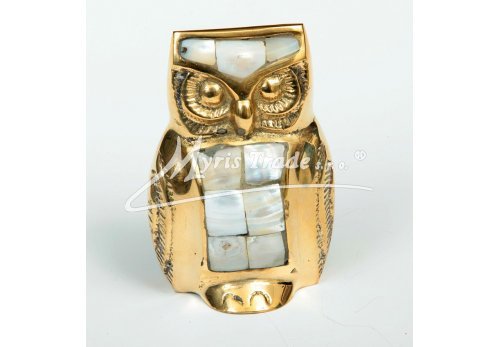 mosazná sova zdobená perletí  - 9 cm