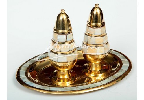 mosazná sada na pepř a sůl s perletí