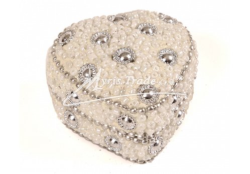 srdce mini, bílé s kuličkami - 4,5 cm