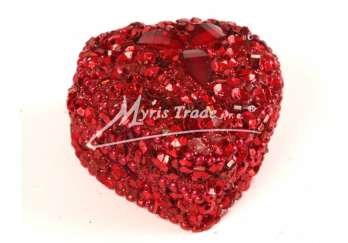 srdce mini, červené s kamínky - 4,5 cm