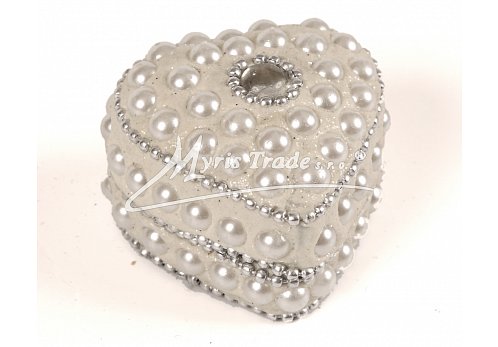 srdce mini, perličkové, bílé s kamínky - 4,5 cm