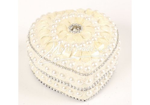 srdce střední, bílé s kamínky a perličkami  - 7,5 cm