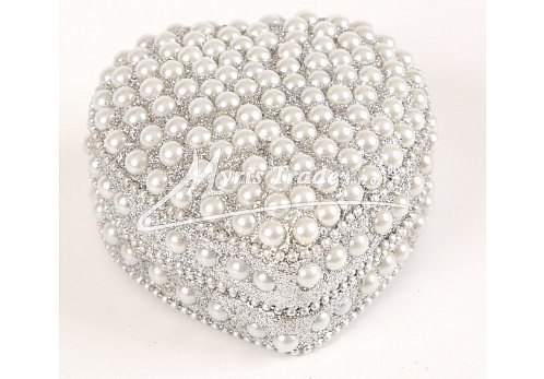 srdce střední, perličky, stříbrné  - 7,5 cm