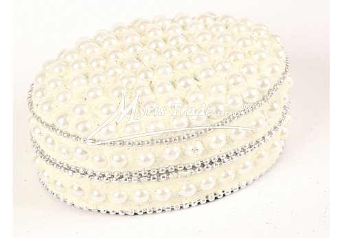 oválná střední, perličky, bílé - 8 x 5,5 cm