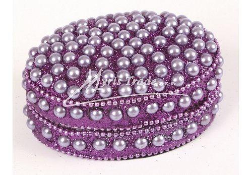 oválná střední, perličky, fialová - 8 x 5,5 cm
