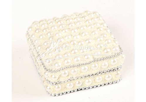 čtvercová krabička, perličky, bílá - 5,5 x 5,5 cm