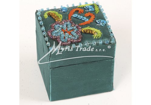 saténová krabička, tmavě tyrkysová - 5 x 5 cm