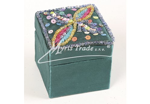 saténová krabička, tmavě tyrkysová - 5 x 5 cm