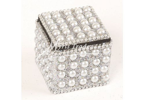 mini krabička, perličky, stříbrná - 4 x 4 cm