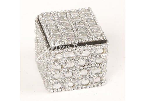 mini krabička, stříbrná s kamínky - 4 x 4 cm