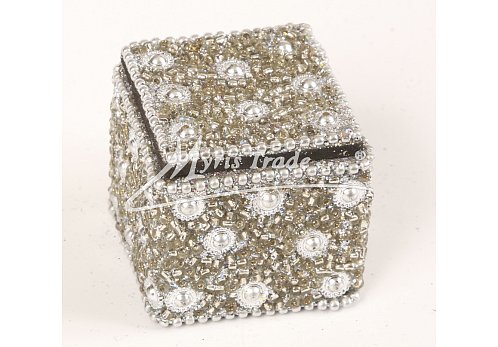 mini krabička, stříbrná s kuličkami - 4 x 4 cm