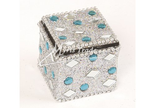 mini krabička, stříbrná s kamínky a zrcátky - 4 x 4 cm