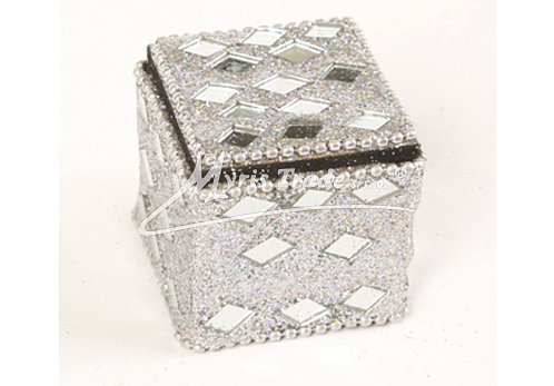 mini krabička, stříbrná se zrcátky - 4 x 4 cm