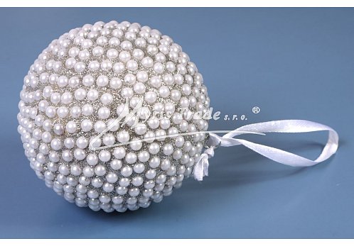 koule větší - perličky-sříbrná,  9 cm