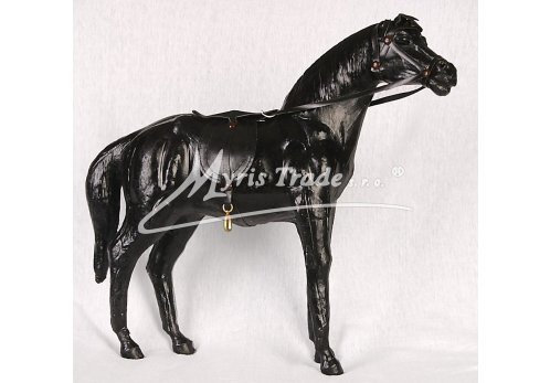 střední kůň černý se sedlem - 30 cm