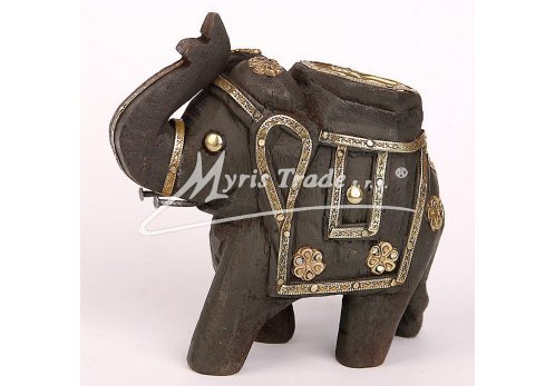 slon dřevěný - zdobený mosazí