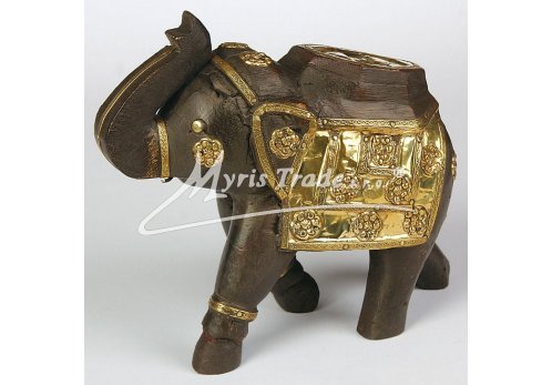 slon dřevěný - zdobený mosazí
