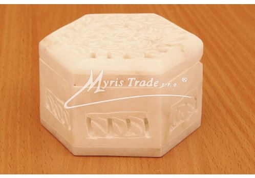 bílý mramor - vyřezávaná krabička šestiboká