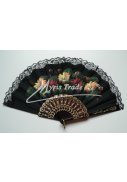 vějíř textilní - ručně malovaný, černý