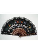 vějíř textilní s krajkou - ručně malovaný, černý