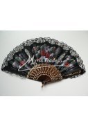vějíř textilní s krajkou - ručně malovaný, černý