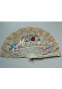 vějíř textilní s krajkou - ručně malovaný, slonová kost