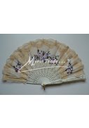 vějíř textilní s krajkou - ručně malovaný, slonová kost