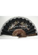 velký vějíř textilní - ručně malovaný, černý