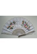velký vějíř textilní - ručně malovaný, bílý