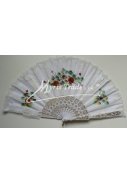 velký vějíř textilní - ručně malovaný, bílý