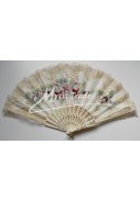 velký vějíř textilní - ručně malovaný, slonová kost