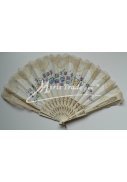 velký vějíř textilní - ručně malovaný, slonová kost