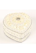 srdce střední, bílé s kamínky a perličkami  - 7,5 cm
